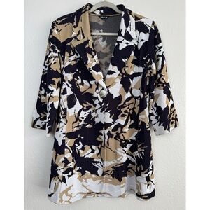 Misook abstract floral long fitted one button cardigan jacket L